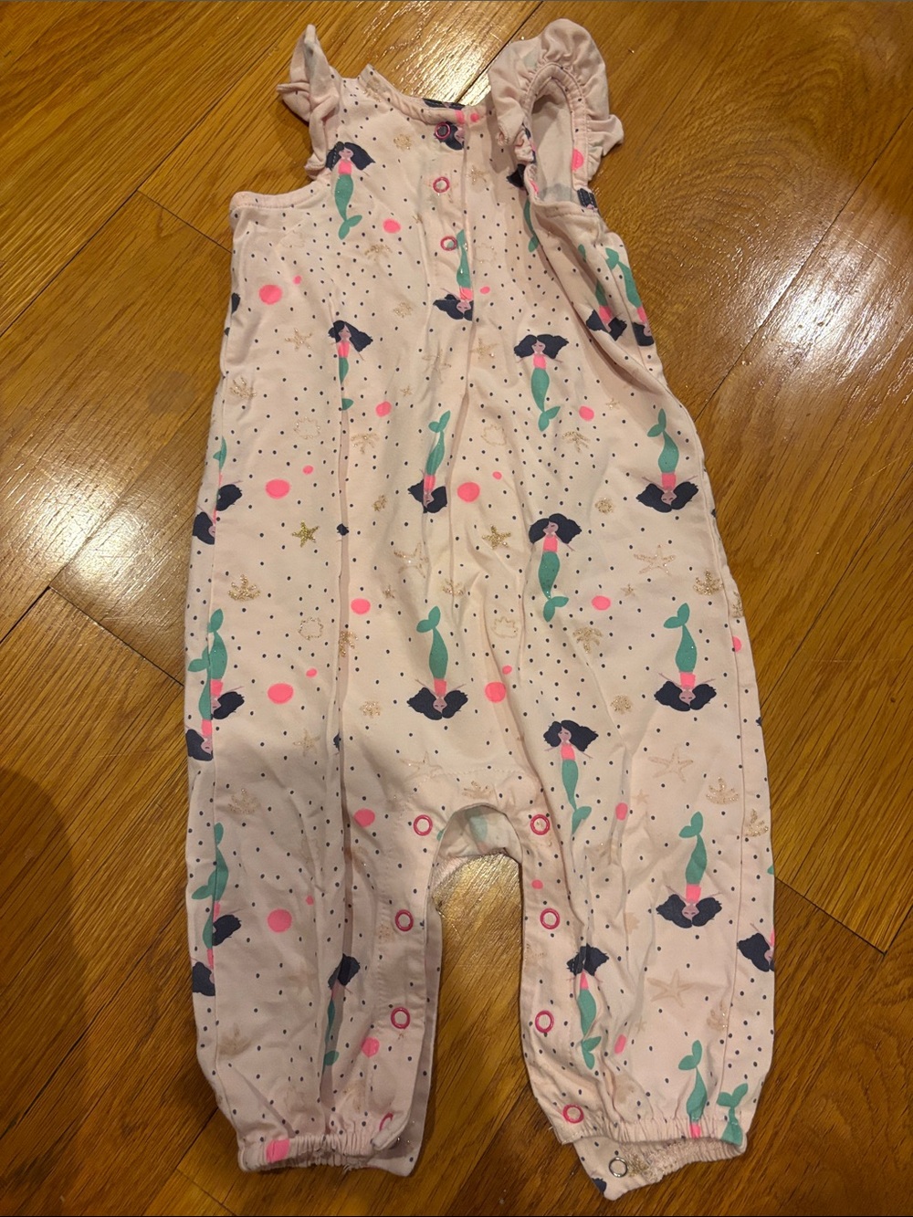 Girls Pink Mermaid-Print Sleeveless Romper